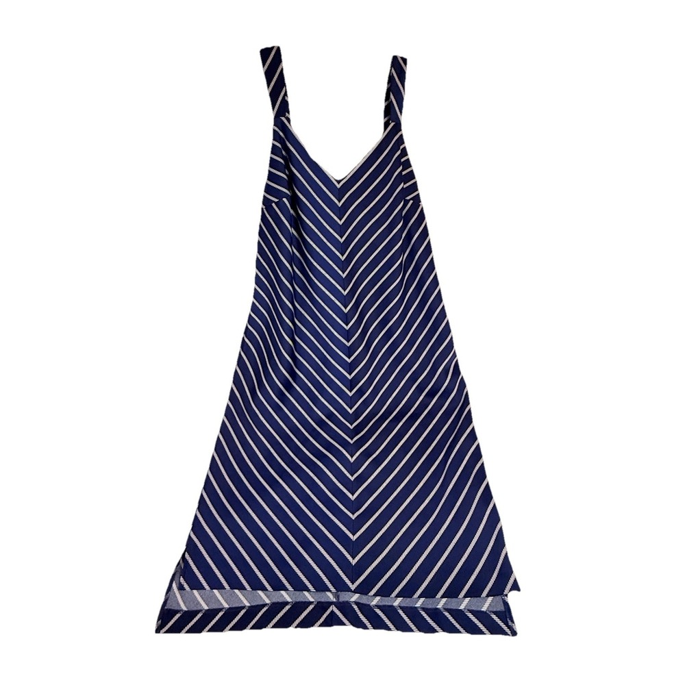Banana Republic Navy Stripe A-Line Dress 12 Sleeveless Midi Lined Preppy Classic